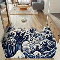 VIKAMA Abstract Wave Design Rug, Non-Slip Absorbent Carpet, Soft Bath Mat for Entryway, Bathroom & Living Room Decor