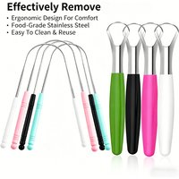 2/8Pcs Stainless Steel Tongue Scraper Portable Reusable Tongue Cleaner Non-slip Handle Remove Bad Breath Oral Hygiene Care Tool