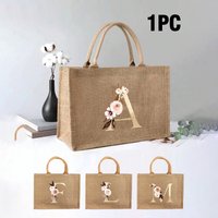 New Stylish Gold Letter Pattern Linen Handbag, Multifunctional Portable Handbag, Linen Bag, Simple Large-Capacity Handbag, Portable Casual Storage Handbag, Multifunctional Shopping Bag, New Design,