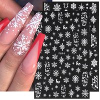 2 Stück weiße Glitzer-Schneeflocken-Nagelaufkleber, Elch, Stern, Herz, glitzernd, Winter, Weihnachten, selbstklebender Slider-Aufkleber, Neujahr, Weihnachten, Maniküre