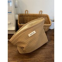 Handwoven Makeup Bag Artistic Crochet Cosmetic Pouch with Zipper, Minimalist Clutch for Women, Perfect Gift for Travel Daily Use