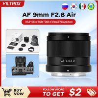 VILTROX AF 9 mm F2.8 Air E/Z Mount APS-C Lens Auto Focus Camera for Sony E, Autofocus APS-C Ultra Wide Angle Lens for Sony a7III