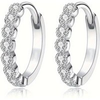Shine Silver Color White CZ Hoops Earrings Woman Circle Party Daily Wear