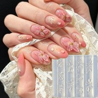 1/2pcs 3D Silicone Hibiscus Lily Flowers Nail Carving Mold Spring Cherry Blossom Floral Stamping Plate Nails Stencils Nail Tools