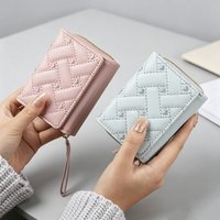 Fashionable Women's Short Card Bag Simple Embroidered Love PU Triple Fold Bag Wallet Women's Credit Card Holder Wallet