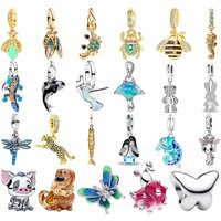 925 Sterling Silver Charm Pendants Insects Animals Charm Beads Beetle Ladybug Cicada Bee Fish Snail Lizard Chameleon Bear Crab