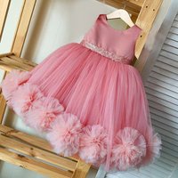 Robes de soirée à fleurs moelleuses pour filles, robe de princesse blanche de demoiselle d'honneur, avec nœud en dentelle, robe de bal de soirée pour filles