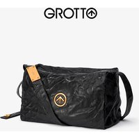 GROTTO Gender-Neutral Black Stone Genuine Leather Large Capacity Single Shoulder Crossbody Soft Bag Light Luxury Commuter Bag