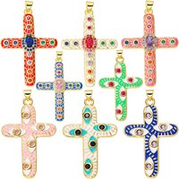 Juya Handmade Colorful Enamel Cross Pendants Wholesale DIY Decoration 18K Gold Plated Christian Evil Eye Crosses Charms Supplies