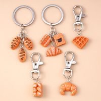 New Resin Waffle Croissant Bread Keychain Simulation Food Key Ring Pendants for Women Girls Handbag Decor DIY Jewelry Gifts