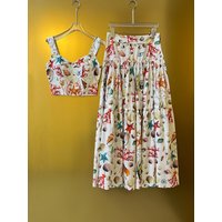 Luxury Designer Summer Women 2 Piece Set - Starfish Shell Printed Cotton Crop Top & Maxi Skirt | High Quality Beachwear 2025