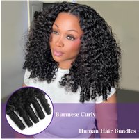 Burmese Curly Human Hair Bundles Brazilian Human Hair Bundles Double Weft Human Hair Extensions Natural Color Easy to Wear for Women