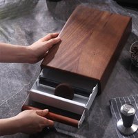 Walnut Wood Espresso Knock Box Stainless Steel Coffee Knock Box Drawer ,Non slip,Thickened Coffee Grounds Knock Box for coffee