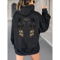 Women's Casual Hoodie with Angel Wings Graphic Drawstring Detail Kangaroo Pocket Perfect for Fall Winter Playful Design Trendy