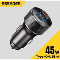 Essager USB C Car Charger 45W 2 Ports PD3.0 QC3.0 Digital Display Car Phone Charger For iPhone 16 15 Xiaomi Huawei Samsung OPPO