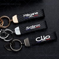 Car Key Chain For Megane Clio Scenic GT RS French Color Logo Metal Keychain Widget Carbon Fiber Leather Ornaments Accessories