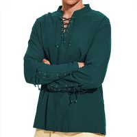 Cotton Linen Shirts for Men Medieval Costume Beach Tops Shirt Pull on Male Loose Casual Streetwear Cosplay Long Sleeve