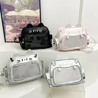 Cute Cat Ear ItaBag Clear Mesh Window Shoulder Bag Y2K Purse Adjustable Strap Women Backpack for Kpop Photocard Collecting