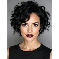 Lekker Glueless 100% Human Hair Wigs Black Short Pixie Cut Curly Bob Left Part Lace For Women Brazilian Remy Hair Clearance Wigs