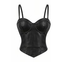 Black Faux Leather Corset Top with Lace-Up Back & Adjustable Straps – Slimming Bustier for Women