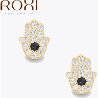 ROXI Luxury Eyes 925 Sterling Silver Piercing Eye Parallel Bars Stud Earrings for Women Round Zircon Pendientes Piercing Earring