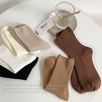 1/4/6 Pairs Womenโs Ribbed Crew Socks Solid Color Double Needle Retro Cotton Neutral Autumn Winter EU 35-40 US 5-9