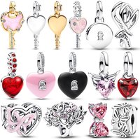 925 Sterling Silver New in Heart and Key Shaped Pendant Charm Beads Fits 3mm Bracelet Necklace For Women Luxury DIY Fine Jewelry