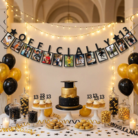 Black Banners 13th Birthday Party Decorations for Girls Boys Teenager Growth Milestone Wall Hanging Paper Photo Frame Supplies