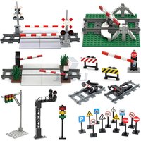 City Traffic Lamp Signpost Railway Barrier Building Blocks MOC Street View Accessories Bricks Speed Limit Indicator Warning Toys