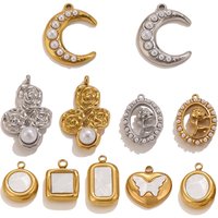 5pcs Stainless Steel Moon Pearl Rose Shell Charms PVD Gold for DIY Woman Earring Jewelry Making Findings Supplies Bulk Wholesale
