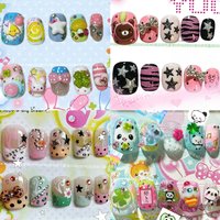 Y2K Cartoon Rilakkuma Handmade Short Nail Party Sticker Kawaii Cats Dogs Glitter Diamond Sequins Four-Leaf Clover Press On Nails