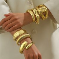 Vintage Punk Geometric Exaggerated Wide Cuff Bangle for Women Gold Color Chunky Irregular Twisted Bracelet Hip Hop Party Jewelry