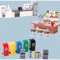 MOC City Street View Building Blocks Set DIY Trash Can Bar Counter Kitchenware Creative Bricks Toy Fun Educational Toy for Gifts