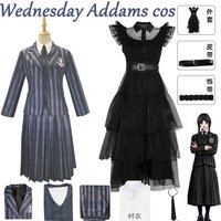 Wednesday Addams Cosplay 2 Styles Nevermore Uniform Black Tulle Dress Plus Size XS-3XL Women Gothic Halloween Outfit