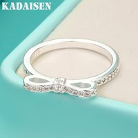 New Charm 925 Sterling Silver Rings For Women Simple Bowknot Crystal Size 6-9 Fashion Party Gifts Girl Student Wedding Jewelry
