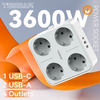 TESSAN Multiple Wall Socket Extender with 4 Outlets +2 USB +1 Type C 7 In 1 Plug Socket Adapter with Switch Overload Protection