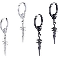 Gothic Sword Drop Earrings Surgical Steel Black Punk Ear Hoops with Long Dangle Grunge Hip Hop Stainless Steel Rings