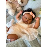 NPK 18inch Reborn Baby Doll Quinbee Newborn Lifelike Soft Touch Dark Skin 3D Painting with Hand Root Hair Cuddly Toy