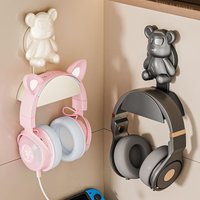 1Pc Bear Universal Headphone Stand Adhesive Plastic Wall Mount under Desk Headset Rack Holder Game Earphone Bracket