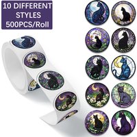 500 Stück süße Gothic-Aufkleber mit schwarzer Katze, Kunstästhetik, Buntglas-Tierrollen-Aufkleber für Journaling, Laptop, Sammelalbum, Belohnungsaufkl