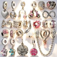 Hot Sale Charms DIY Jewelry Gift Sparkling Family Tree Pink Birthday Cake Cherry Blossom Heart Beads Fit Original Snake Bracelet