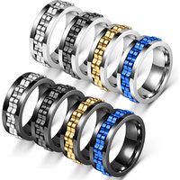 Anti Stress Stainless Steel Ring For Men Gear Chain Rotating Anxiety Relief Spinning Fidget Rings Punk Jewelry Size 6-13