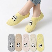 5 Pairs New Women Invisible Socks Cartoon Panda Summer Mujer Silicone Non-slip Chaussette Female Soft Breathable Thin Boat Socks