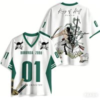2026 New Bandai Japanese Anime One Piece Roronoa Zoro "King of Hell" #01 American Football Jersey White Green Anime Streetwear