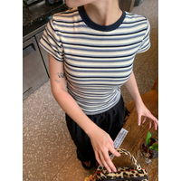 Vintage Women Y2K Striped Crop Top T-shirts for Women Slim Casual Short Sleeve Tee Sweet Tops Fashion Clothes 2025 Summer New