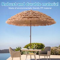 1.9M Thatched Garden Umbrella Height Adjustable Beach Umbrella Outdoor Tiki Patio Umbrella for Garden Lawn Deck Backyar Patio