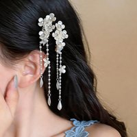 1 Pcs Imitation Pearl Flower Tassel Hair Clips Women Girls French Elegant Rhinestones Barrettes Fashion Holiday Accessories M