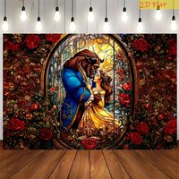 2D flat - Flat 2D banner, Beauty and the Beast - Birthday and wedding party decoration - Background for home and events