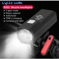 Bike Light Set Front Light with Taillight LED Rechargeable Bicycle Lights 3 Modes Headlight Easy to Install Night Cycling Lamp