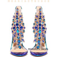 Crystal Transparent Sandals Strap Suede Women Summer Shoes Cross Diamond Stiletto Mujer Party 8cm 10cm Pumps Big Size Euro 44